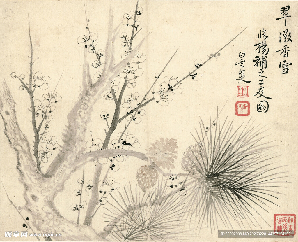 恽寿平墨梅松枝图