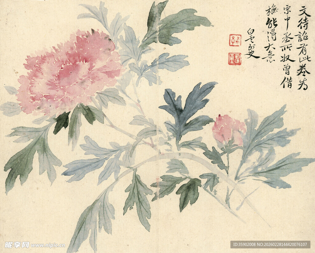 恽寿平水墨牡丹图