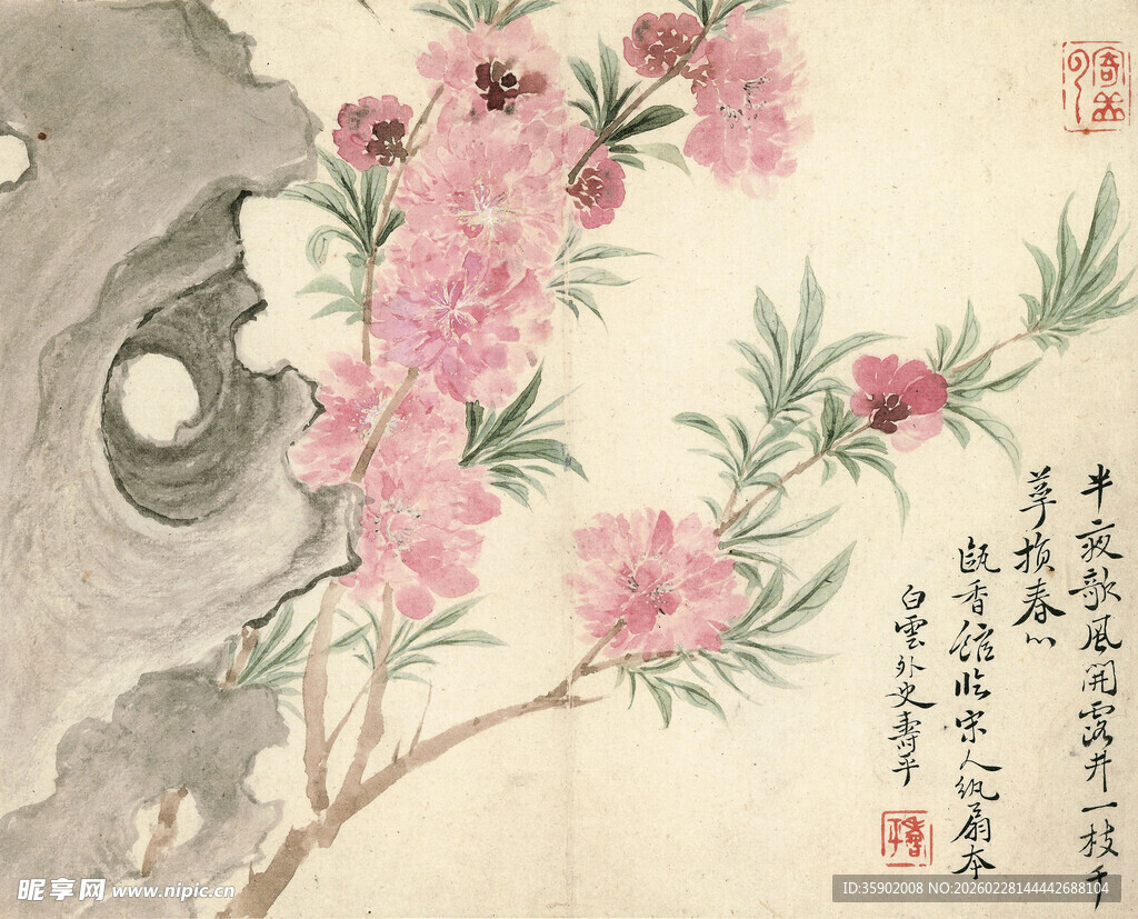 恽寿平中式水墨花卉图