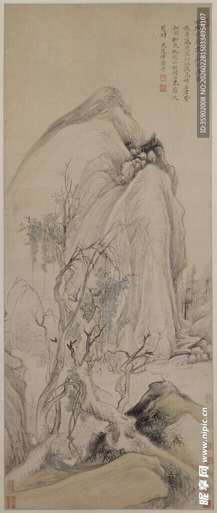 恽寿平古代花鸟水墨画场景