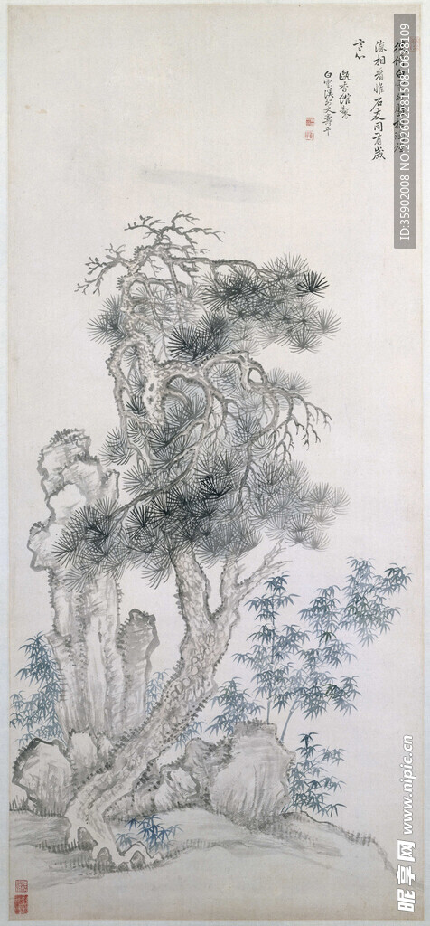 恽寿平水墨绘古树图