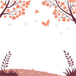 秋日树枝蝴蝶手绘插画