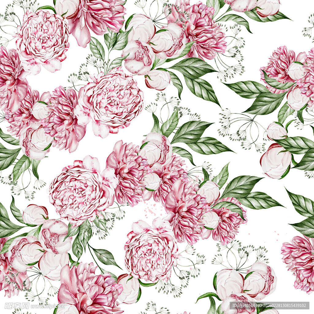 粉色花卉图案背景纹理无缝循环