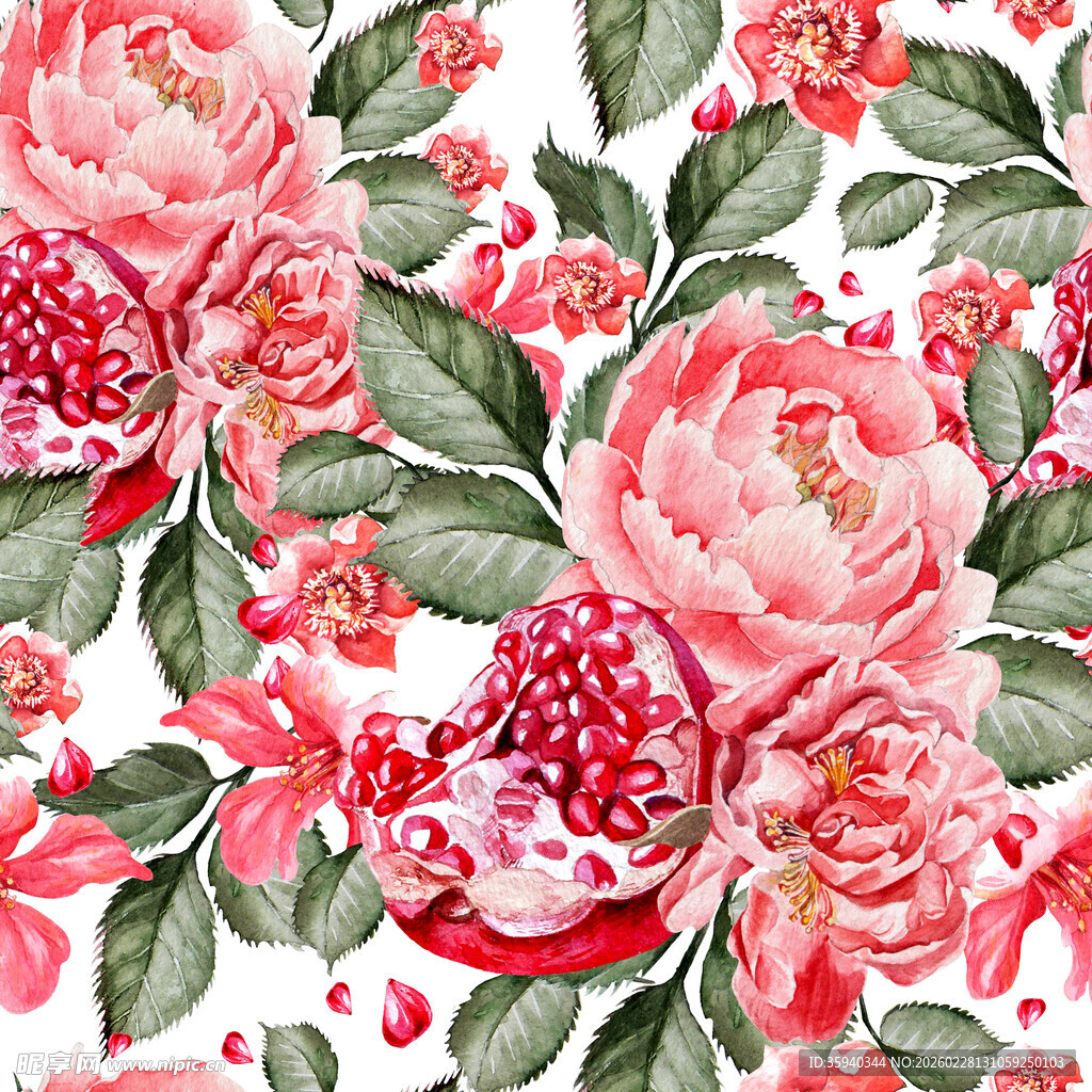 水彩花卉石榴无缝循环