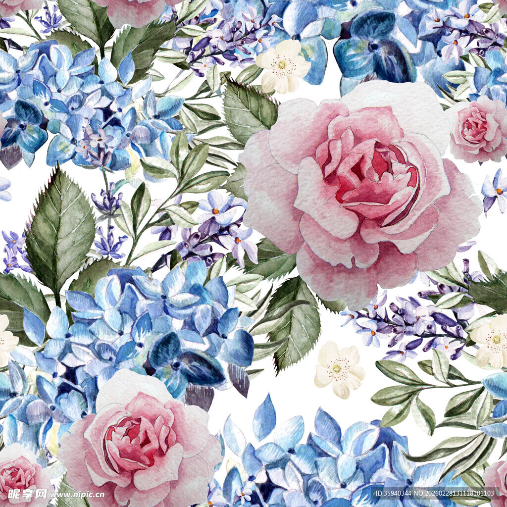 蓝粉花卉图案无缝循环