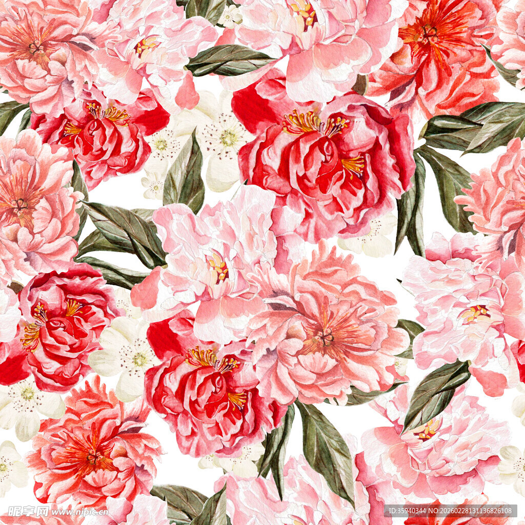 水彩花卉图案柔美浪漫风无缝循环