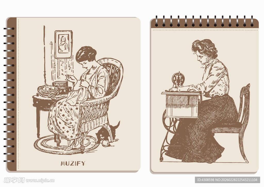 线圈本 缝纫的女子肖像画