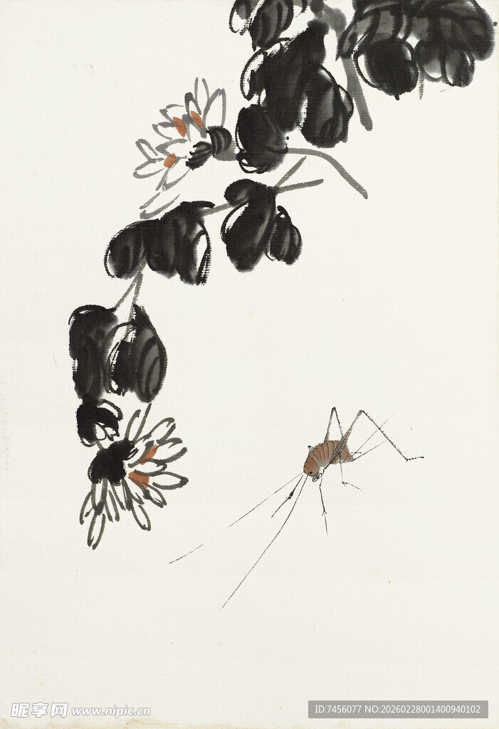 齐白石水墨风草虫花卉图