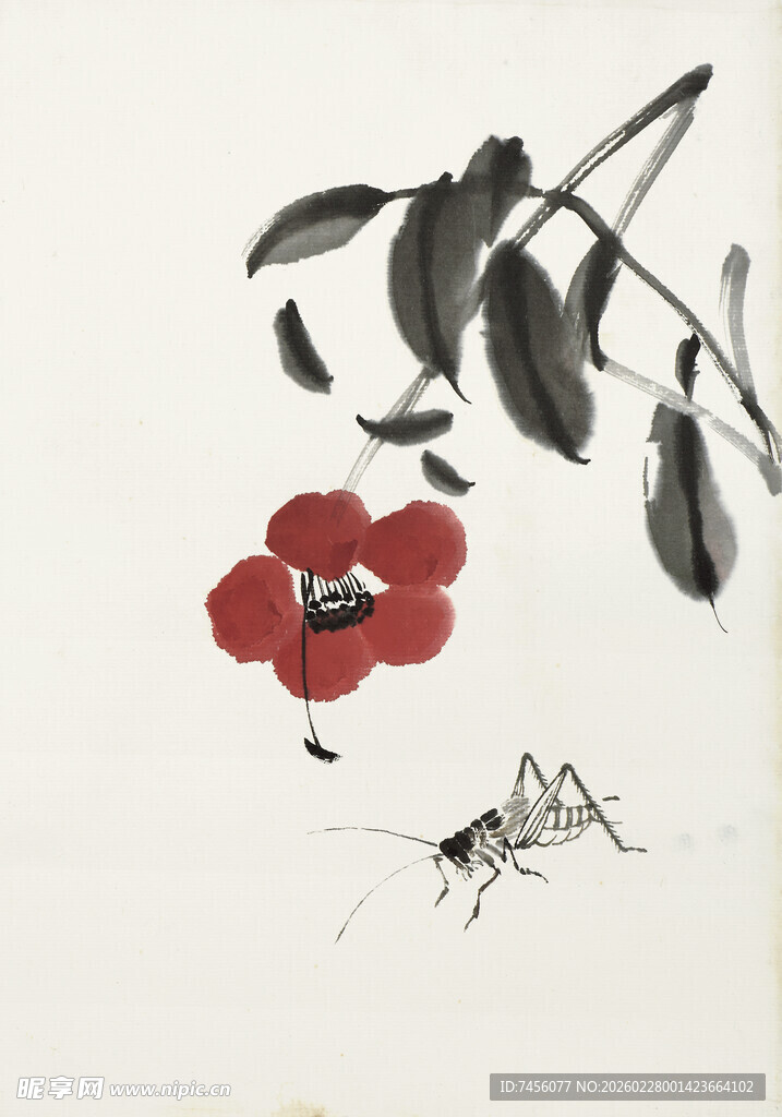 齐白石水墨花卉与昆虫图