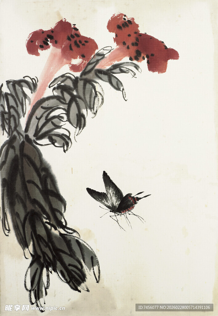 齐白石水墨花鸟图