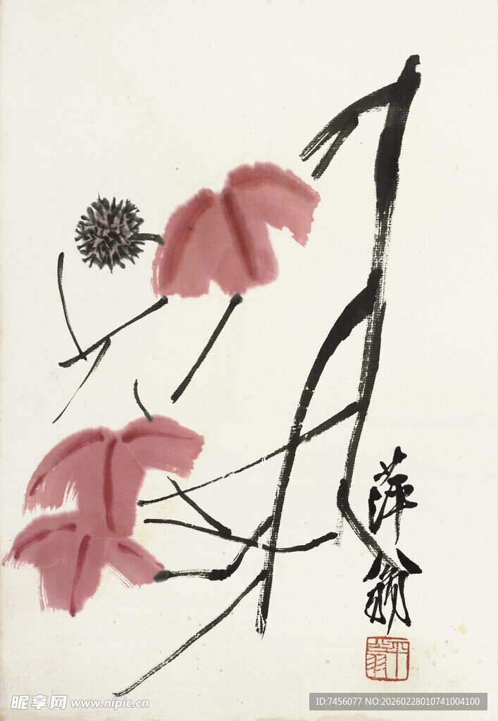 齐白石水墨枫叶图