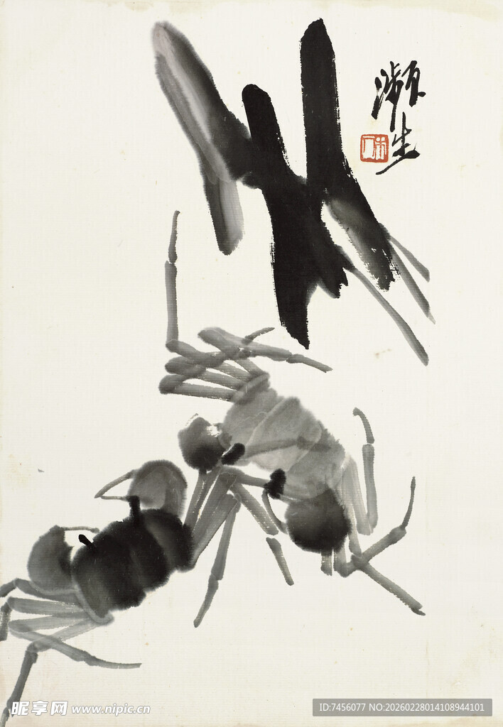 齐白石水墨螃蟹画作禅意尽显