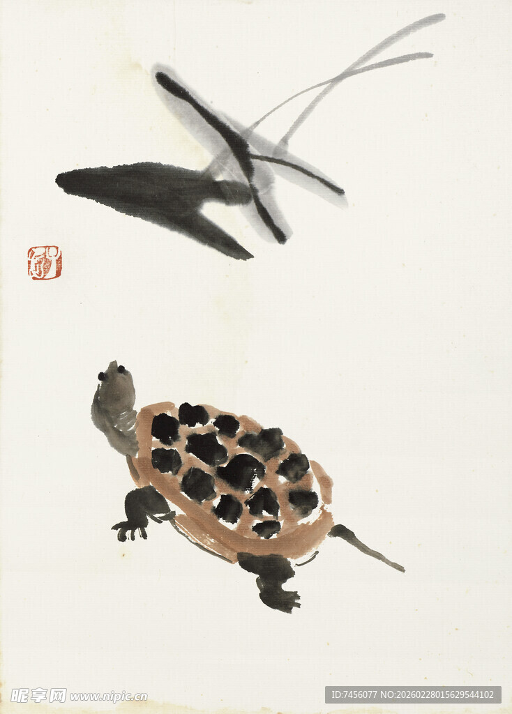 水墨龟与蜻蜓趣味图景