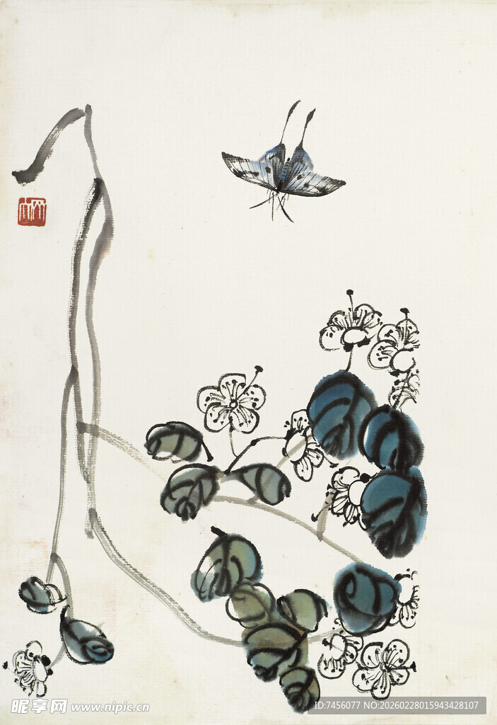 水墨蜻蜓花卉写意画
