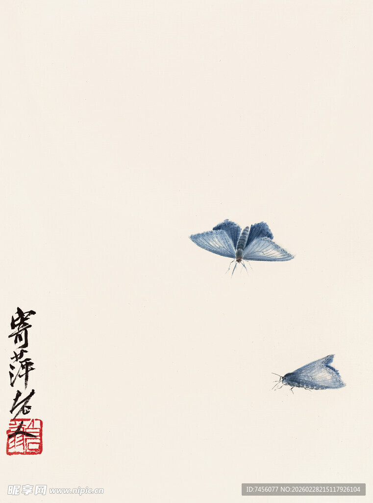 齐白石水墨飞鸟图