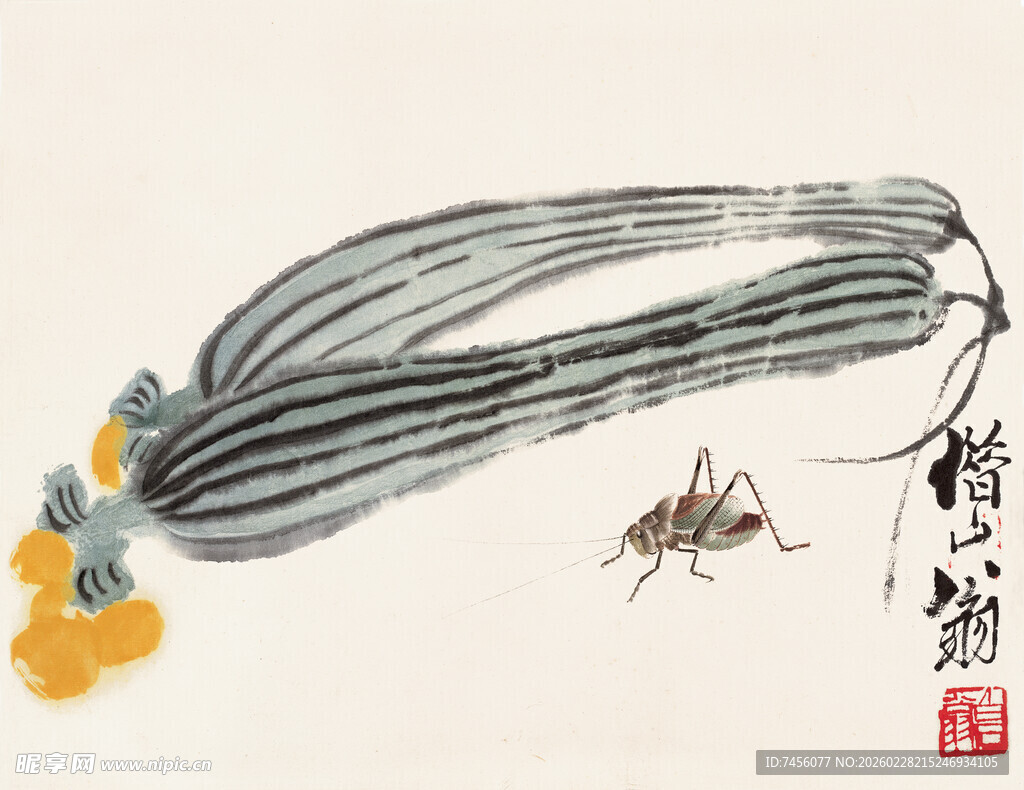 齐白石水墨草虫图