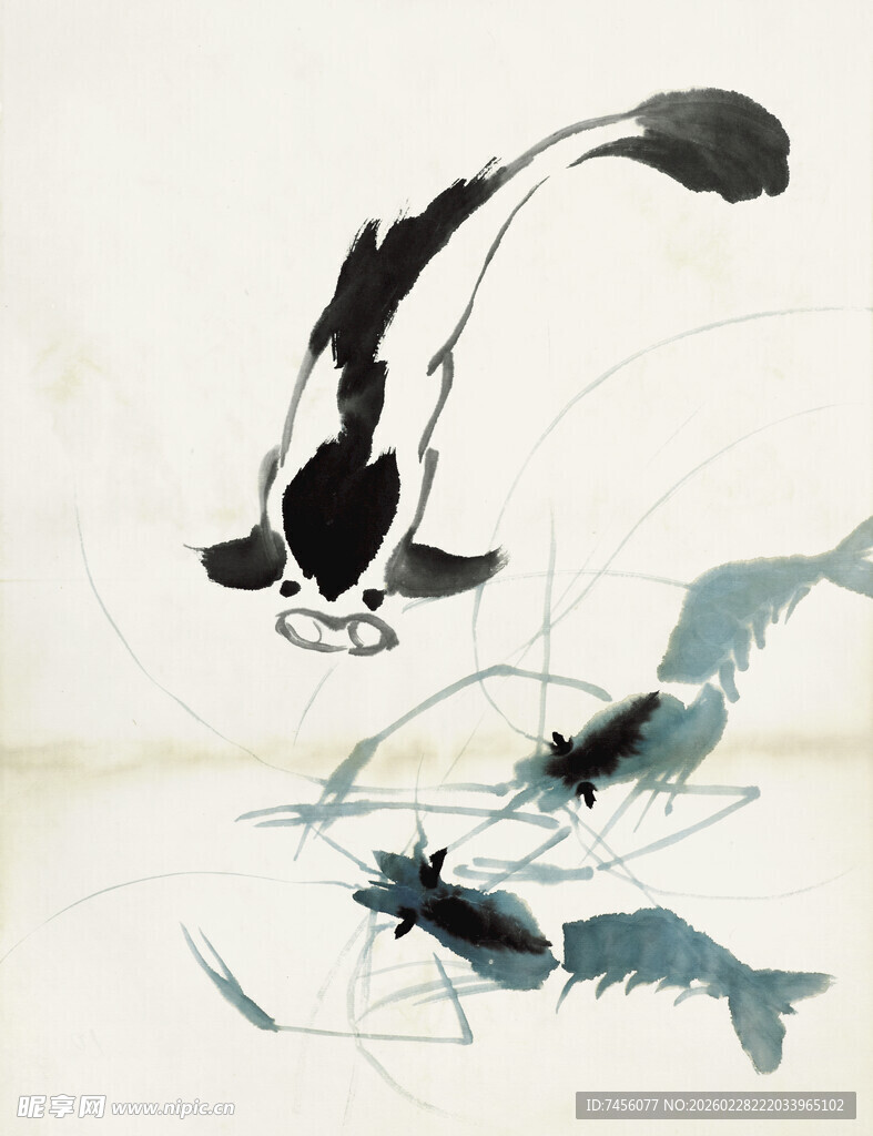 齐白石水墨锦鲤图