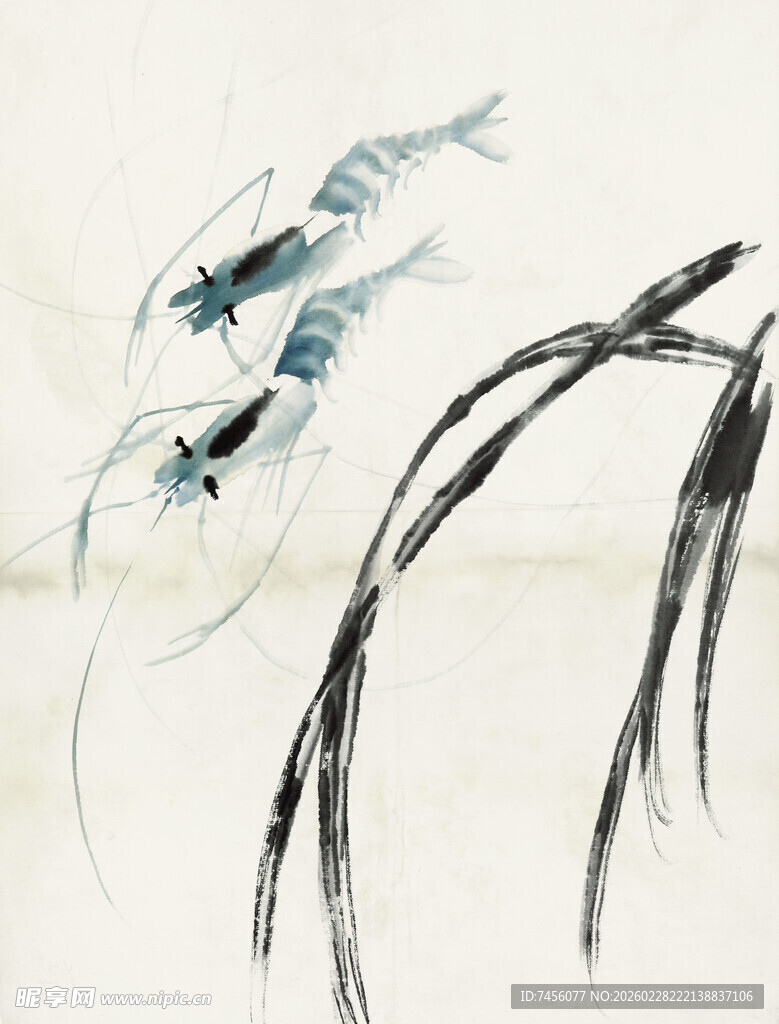 齐白石水墨游鱼图