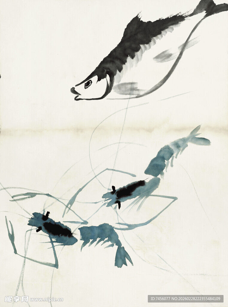 齐白石水墨游鱼图