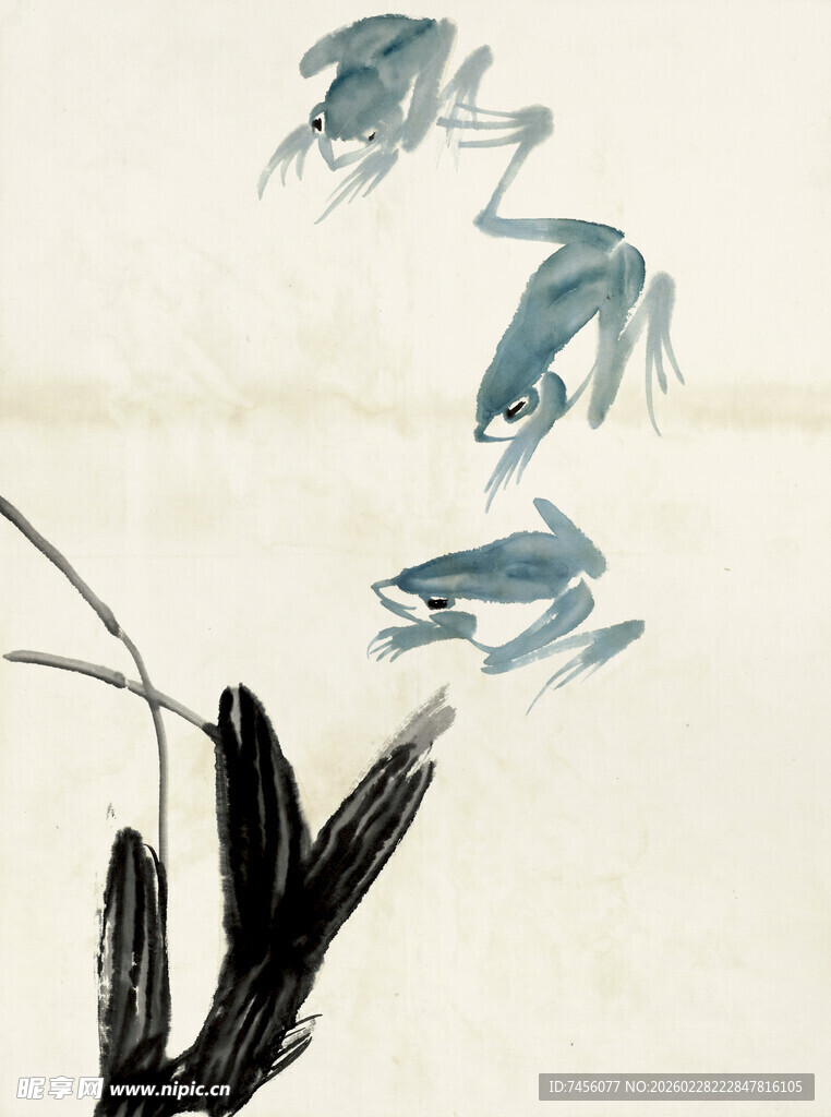 齐白石水墨绘蛙图