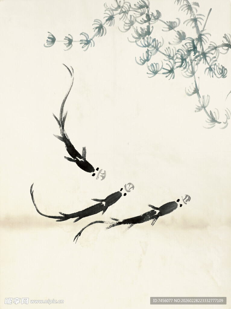 齐白石水墨游鱼图