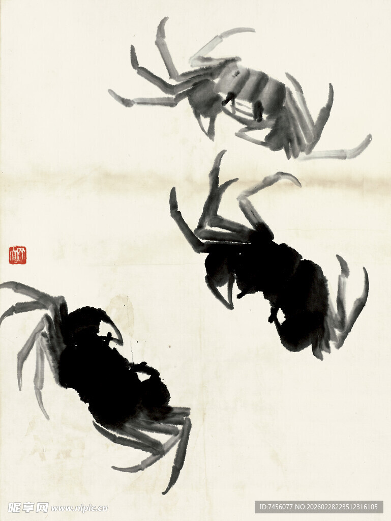 齐白石水墨螃蟹趣图