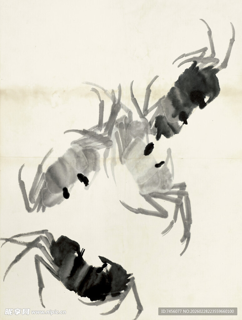 齐白石水墨绘灵动螃蟹