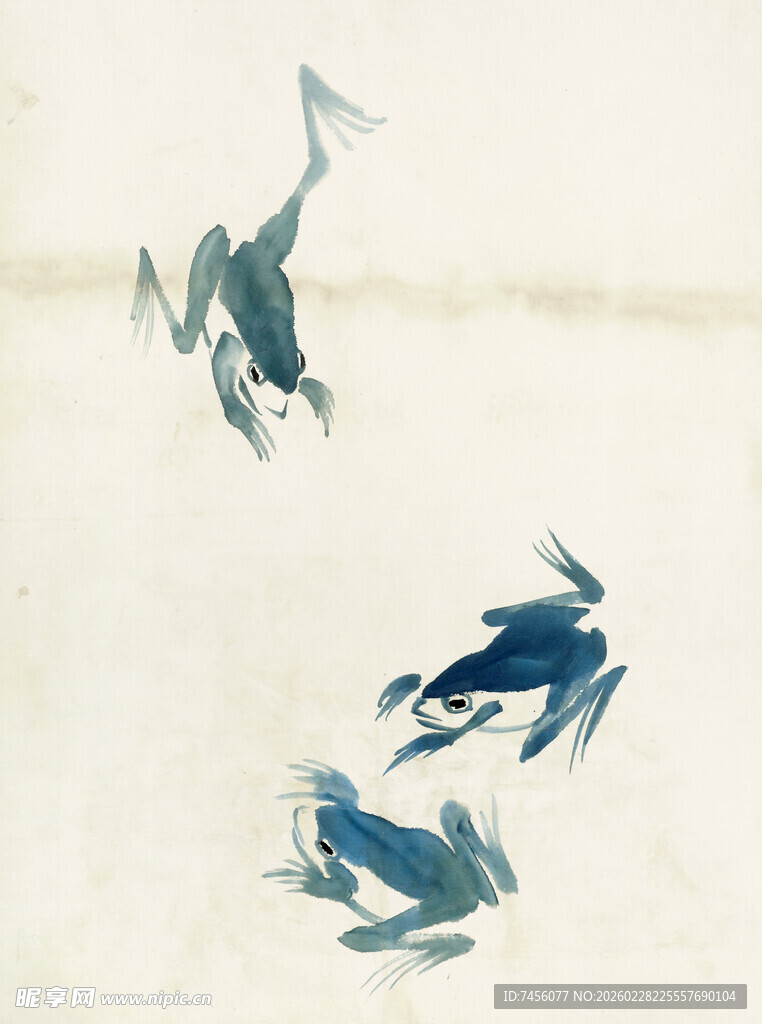 齐白石水中游弋的蓝色鱼儿