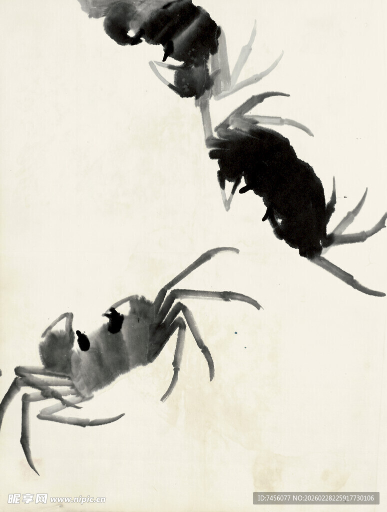 齐白石水墨绘螃蟹图