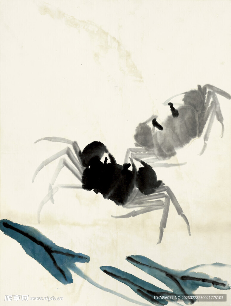 齐白石水墨双蟹图