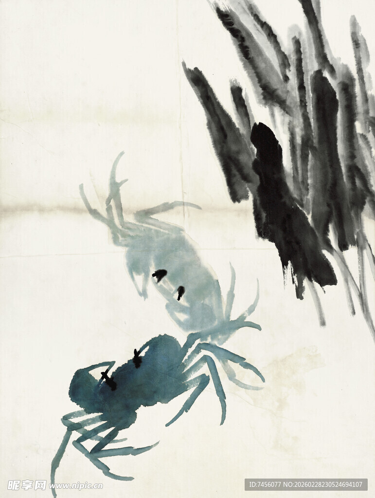 齐白石水墨双蟹图