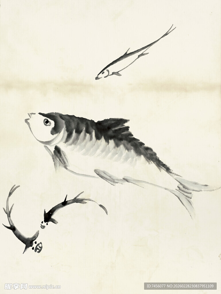 齐白石水墨游鱼图