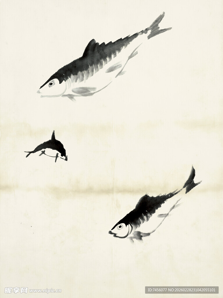 齐白石水墨游鱼图