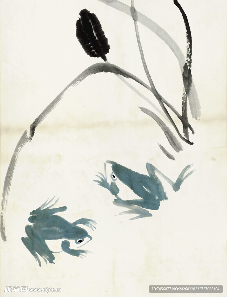 齐白石水墨鱼趣图