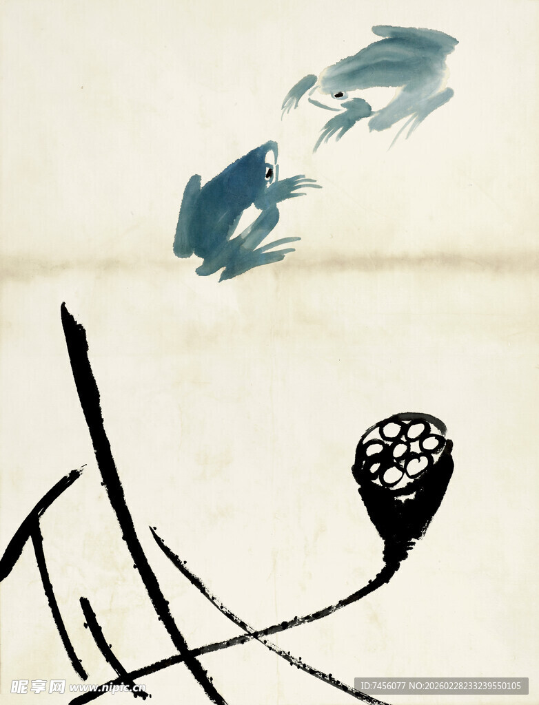 齐白石水墨残荷图韵