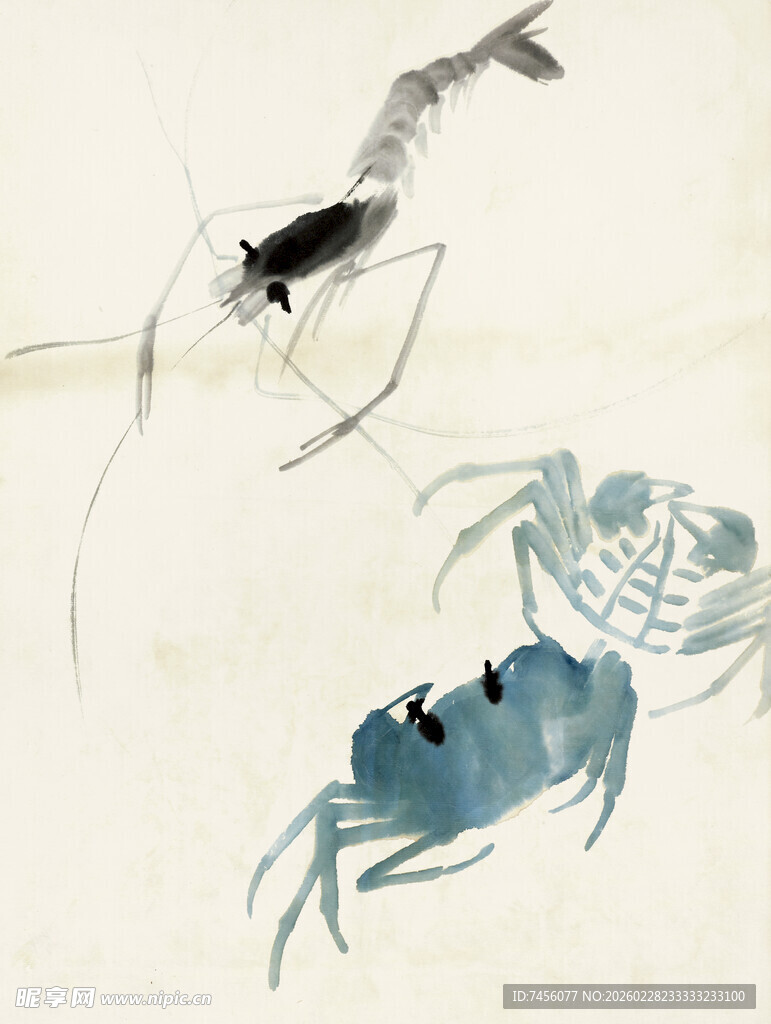 齐白石水墨虾蟹图