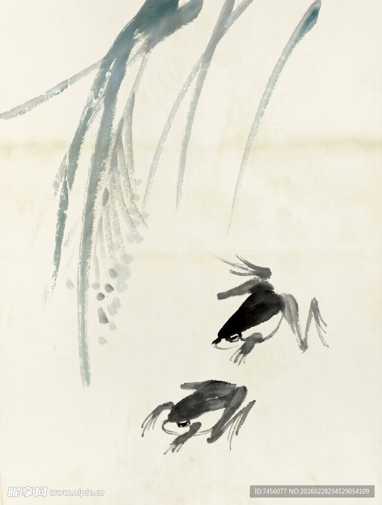 齐白石水墨双蟹图