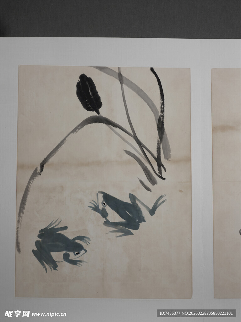 齐白石水墨青蛙与植物画作