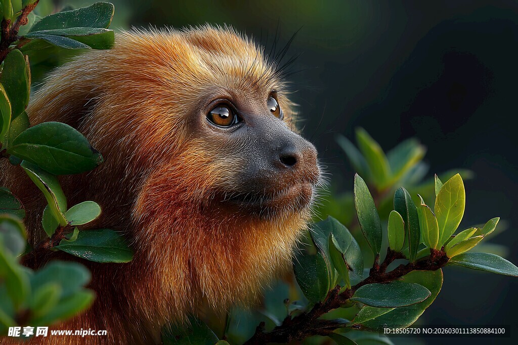 金狮狨猴藏身绿叶间