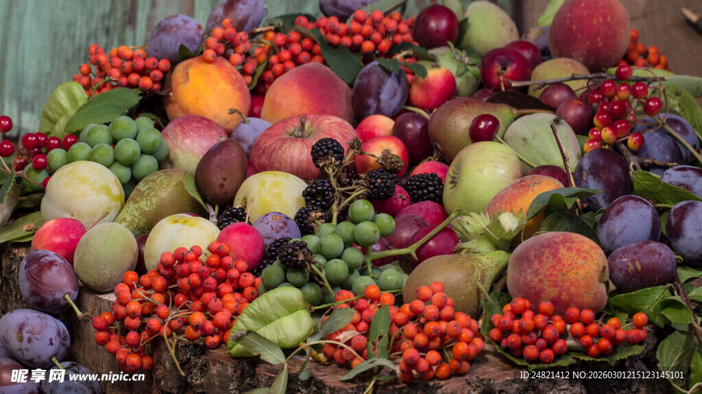 多彩新鲜水果与浆果组合
