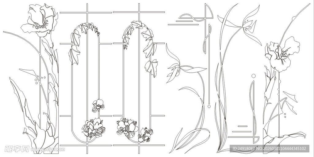 花草鱼鸟线条 矢量线条画