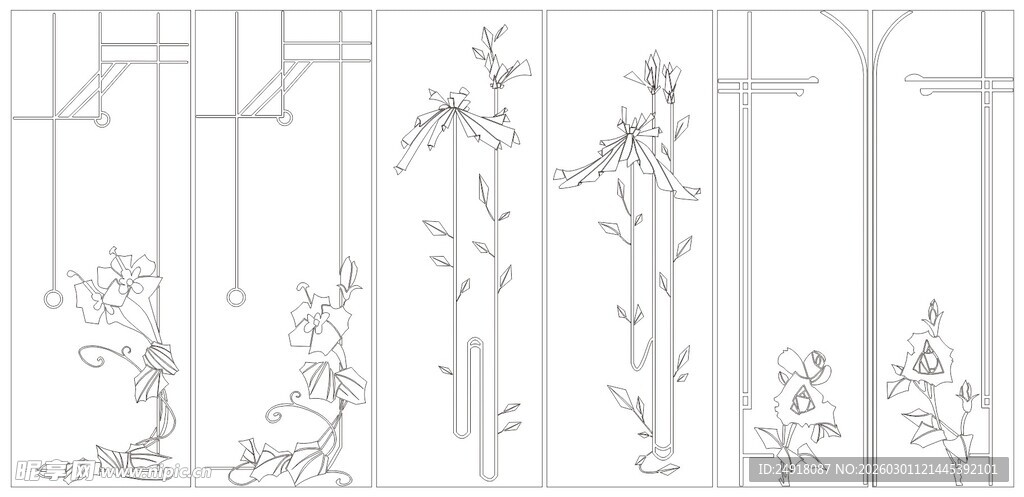 中式古典雕花门窗线稿图