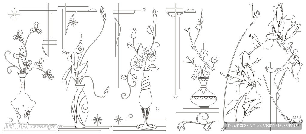 花草鱼鸟线条 矢量线条画