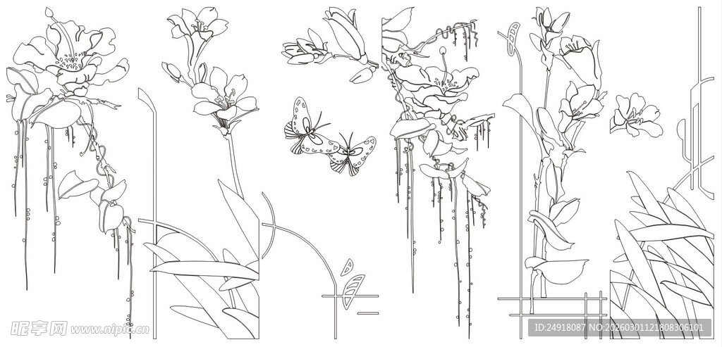 手绘植物花卉线稿图案