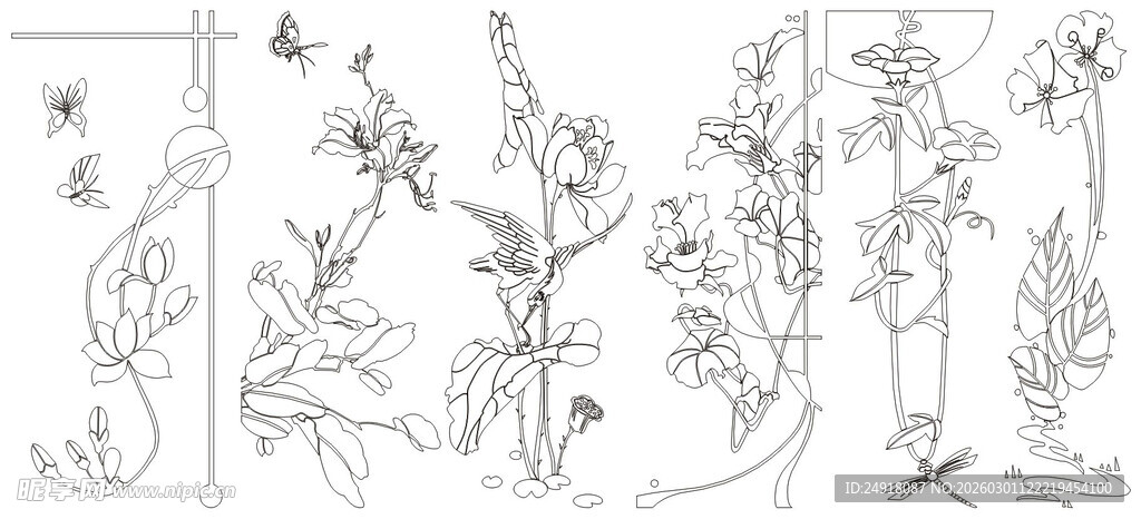 手绘植物线条图