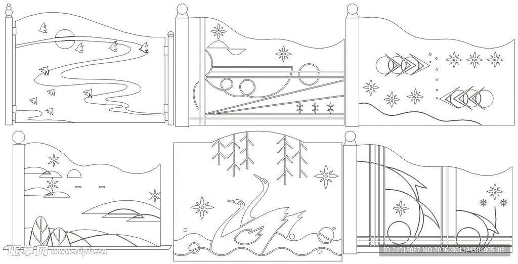 庭院景观设计 矢量线条画