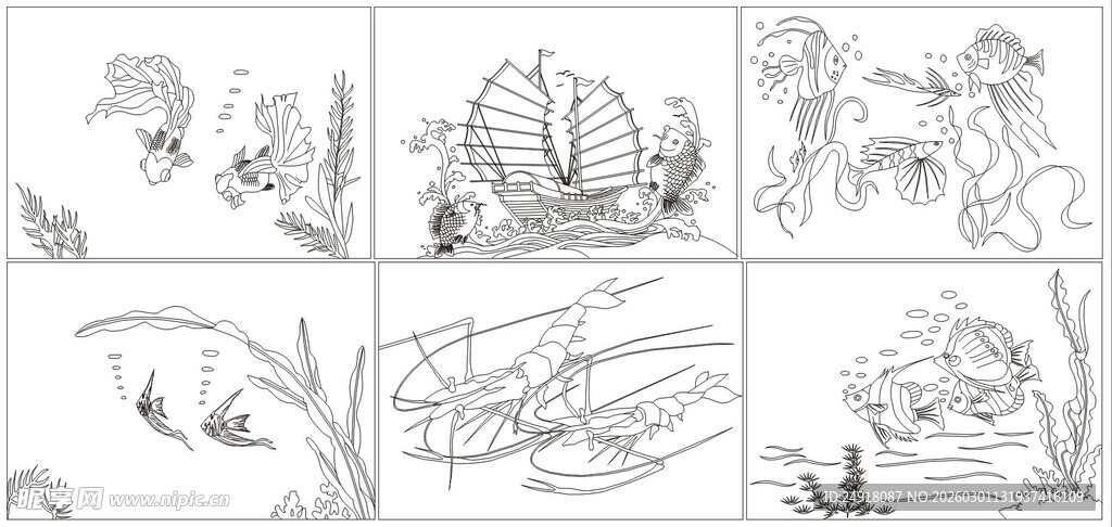 装饰线条图案 矢量线条画 