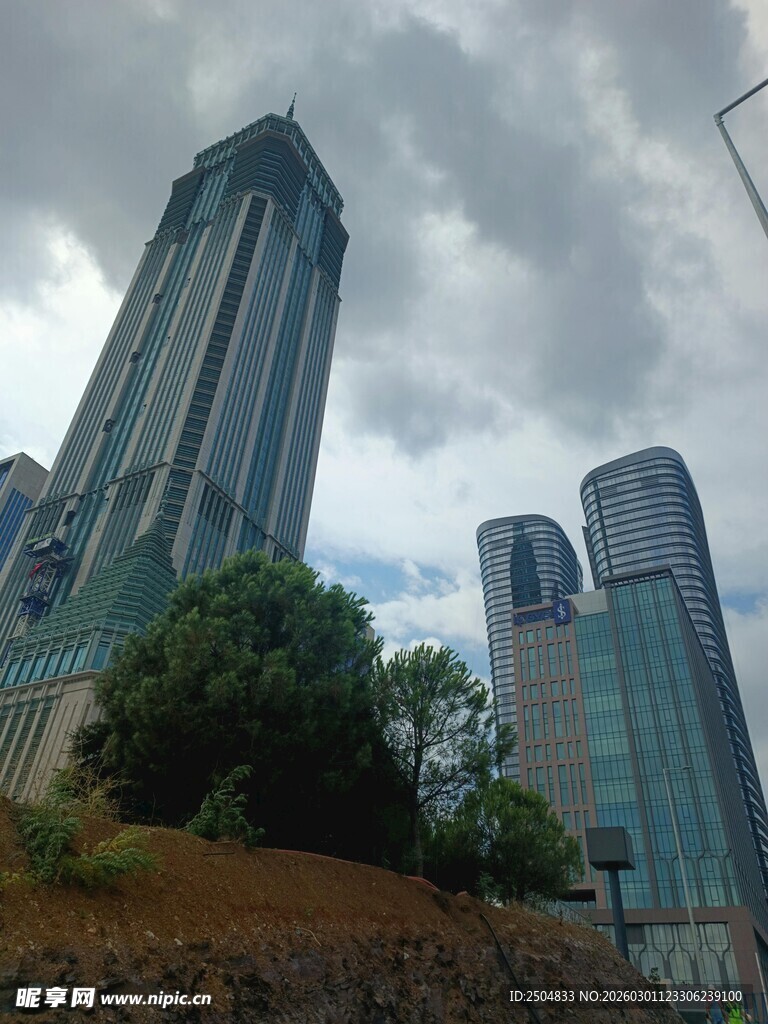 城市高楼与绿植景观