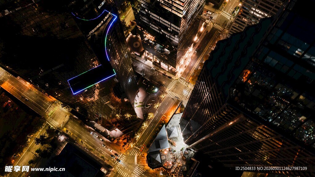 城市夜景俯瞰繁华路口