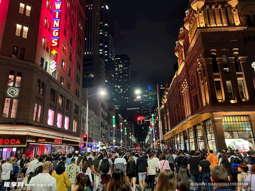 繁华都市夜晚热闹街景